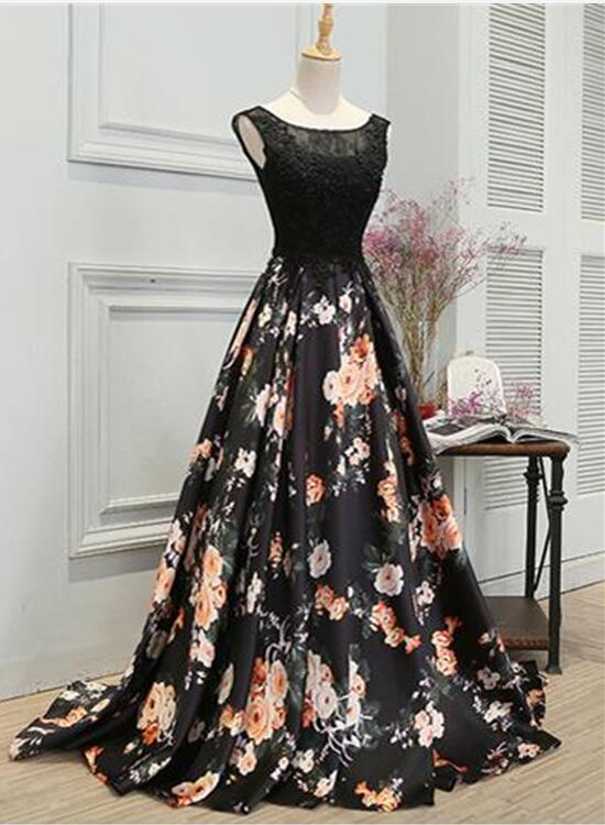 solvbao Black Floral Prom Gown, Prom Dress , Party Dresses for Sale