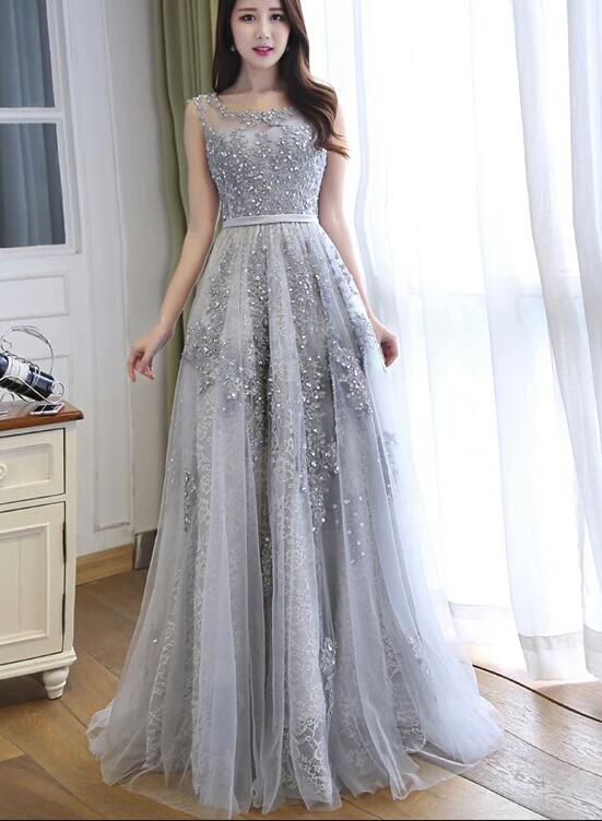 solvbao Grey Prom Dress 2019, Long Formal Gowns, Handmade Party Dress