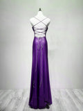 Solvbao Purple Long Straps Scoop Vintage Evening Dress, Purple Formal Dress Prom Dress