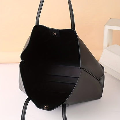 solvbao  Simple Solid Color Tote Bag, Faux Leather Shoulder Bag, Large Capacity Handbag For Shopping