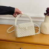 Beaded Pearl Evening Handbags, Mini Woven Prom Purse, Elegant Clutch Bag For Wedding Party