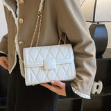 Trendy Chain Crossbody Bag, Argyle Quilted Shoulder Bag, Women's Simple Flap Square Purse