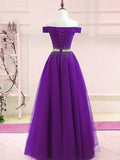 Solvbao Purple Tulle Off Shoulder Long Party Dress, Beaded A-line Prom Dress