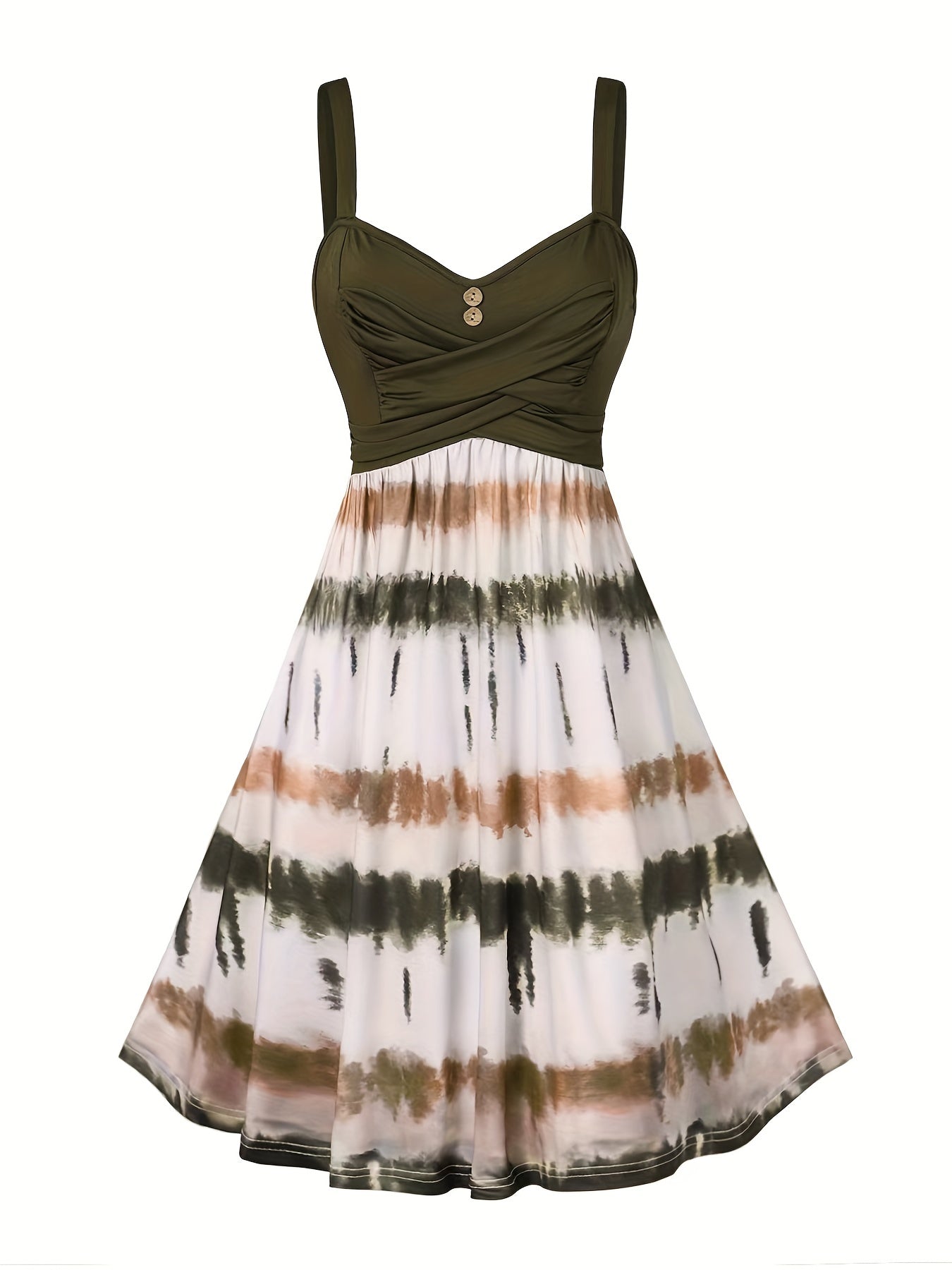 solvbao  Tie Dye Criss Cross Dress, Casual Sleeveless Ruffle Dress, Women's Clothing