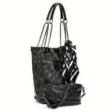 2pcs/set Gothic Skull Print Hobo Bag, Punk Scarf Decor Tote Bag, Women's Trendy Handbag, Shoulder Bag, Crossbody Bag & Clutch Purse