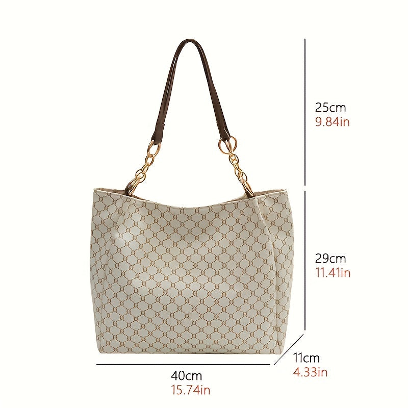 solvbao  Classic Geometric Pattern Tote Bag, Vintage Shoulder Women's Office Bag, All-Match PU Leather Bag