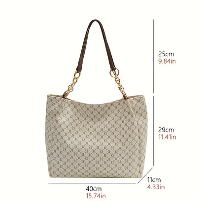 solvbao  Classic Geometric Pattern Tote Bag, Vintage Shoulder Women's Office Bag, All-Match PU Leather Bag