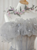 kamahe Gray Tulle A Line Off the Shoulder Formal Evening Dresses Long Prom Dresses