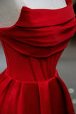 solvbao Red Satin A-line Long Evening Dress Prom Dress, Red Satin Wedding Party Dress