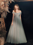 Solvbao Beautiful Shiny Tulle A-line Off Shoulder Long Prom Dress , Sweetheart Party Dresses