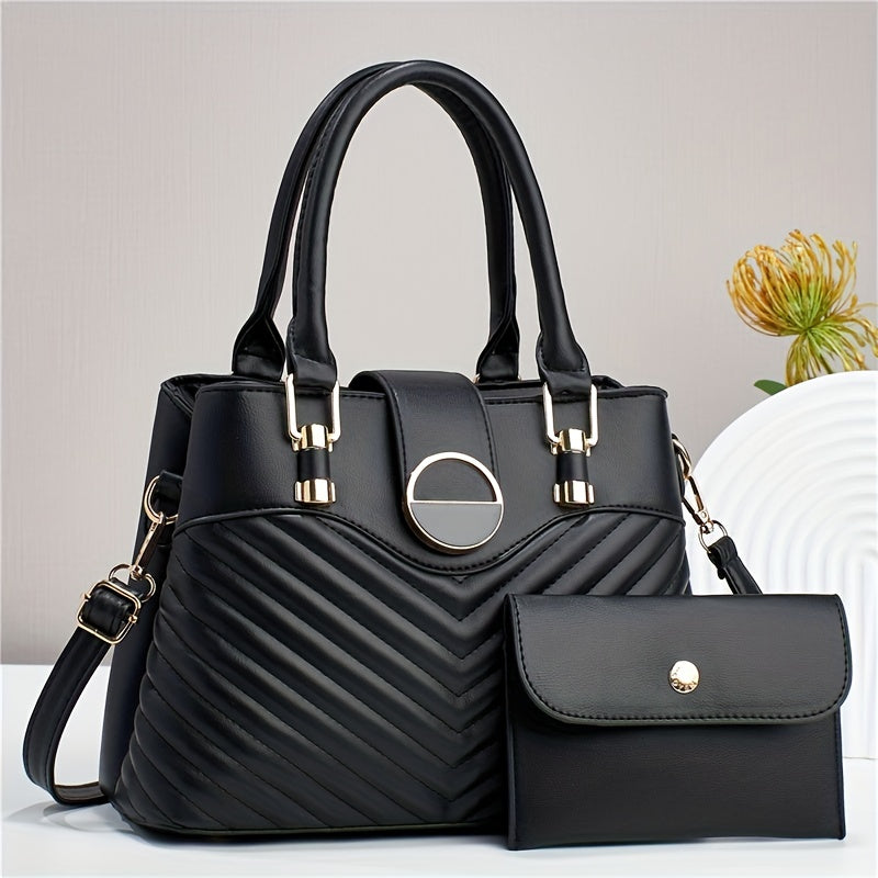 2pcs/set Fashion Top Handle Satchel, Elegant Crossbody Bag, Women's Casual Handbag, Shoulder Bag & Purse