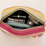 Trendy Colorful Straw Square Bag, Zipper Shoulder Bag, Stylish Niche Woven Crossbody Bag