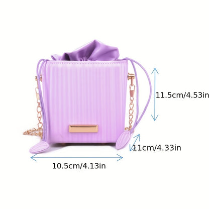 solvbao  Mini Crossbody Bag, Solid Color Drawstring Closed Shoulder Bag, Fashionable And Stylish PU Occasion Bag