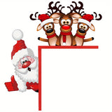 1pc Santa and Reindeer Christmas Door Corner Sign - Wooden Sculpture for Living Room, Bedroom, Office, and Outdoor Indoor Decoration