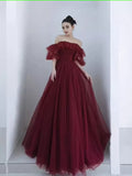 kamahe Ball Gown Burgundy Off The Shoulder Prom Dresses Evening Dress