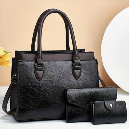 3pcs/set Vintage Top Handle Satchel, Retro Shoulder Tote Bag, Women's Fashion Handbag, Crossbody Bag & Clutch Purse