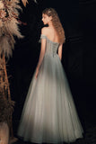 Solvbao Beautiful Shiny Tulle A-line Off Shoulder Long Prom Dress , Sweetheart Party Dresses