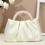 solvbao  Trendy Pleated Cloud Handbag, Elegant Faux Pearls Handle Bag, Perfect Shoulder Bag For Every Occasion