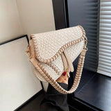 Trendy Woven Saddle Bag, PU Leather Solid Color Shoulder Bag, Perfect Crossbody Bag For Daily Use