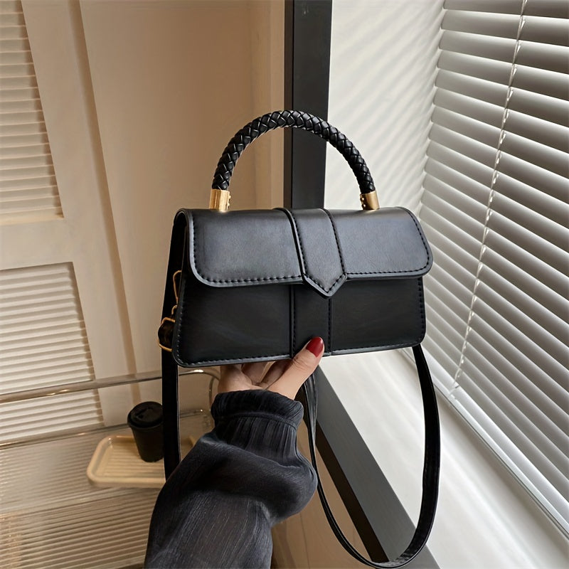 Retro Solid Color Crossbody Bag, Fashion Casual PU Leather Square Handbag, Women's Simple Versatile Shoulder Bag & Purse