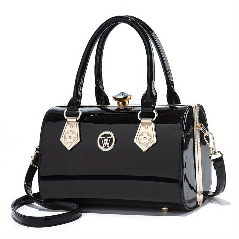 solvbao  Elegant Rhinestone Decor Handbags, Women's Clip Wedding Purses, Patent Leather Crossbody Bag