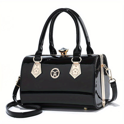 solvbao  Elegant Rhinestone Decor Handbags, Women's Clip Wedding Purses, Patent Leather Crossbody Bag