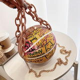 Stylish Graffiti Basketball Design Shoulder Bag, Solid Color Minimalist Chain Bag, Trendy Coin Purse