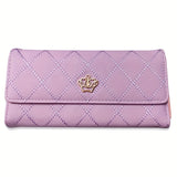 Argyle Embroidery Wallet, Women's Folding Long Money Clip, Clutch Bag Classic Small Card Purse