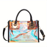 Stylish Holographic Tote Satchel Bag, Trendy Handbag, Versatile Travel Storage Bag