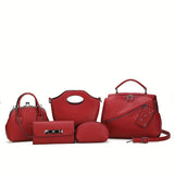 5pcs/set Fashion Top Handle Satchel, Trendy PU Shoulder Bag, Women's Casual Handbag, Crossbody Bag & Clutch Purse