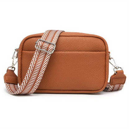 solvbao  Trendy Square Crossbody Bag, Litchi Pattern Shoulder Bag, Women's PU Leather Zipper Purse