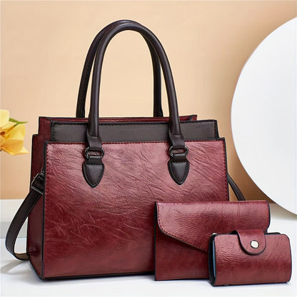 3pcs/set Vintage Top Handle Satchel, Retro Shoulder Tote Bag, Women's Fashion Handbag, Crossbody Bag & Clutch Purse