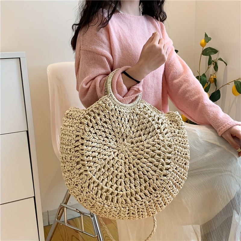 solvbao  Straw Woven Tote Bag, Summer Beach Large Capacity Crossbody Bag, Versatile Elegant Handbag