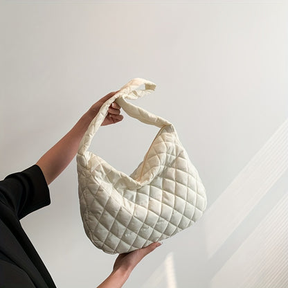 solvbao  Large Puffer Tote Bag, Quilted Down Bag For Women, Soft Lattice Daily Use Crossbody Bag