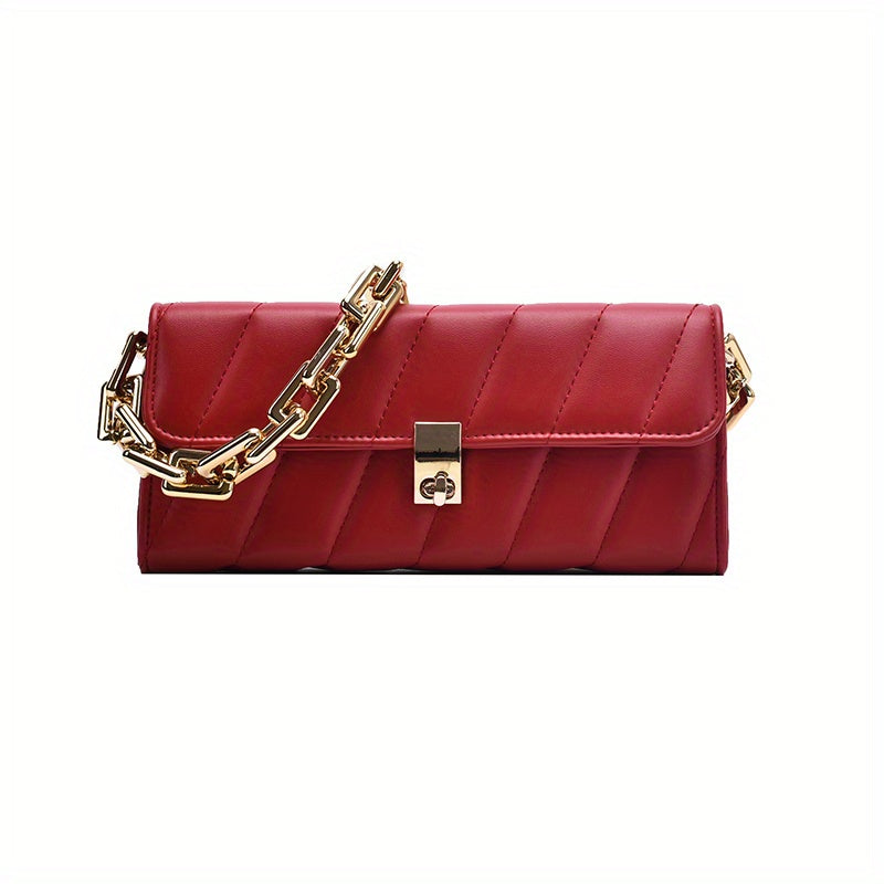 Stylish Quilted Shoulder Bag, Flap Handbag With Golden Chain, Perfect Satchel For Every Occasion