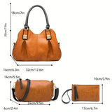 4 Pcs Vintage Women's Bag Set : Western Design Tote Bag & Shoulder Bag & Clutch Wallet & Credit Card Holder