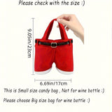 6pcs Santa Pants Style Candy Bags, Christmas Reindeer No-Sew Polyester Gift Pouches, Small Size, Festive Holiday Decor, Red, for New Year & Christmas Gift Wrapping