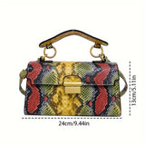 solvbao Color Snakeskin Pattern Handbag, Color Contrast Crossbody Bag, Luxury Top Handle Square Purse For Women