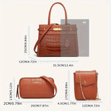 3pcs Crocodile Pattern Bag Set, Fashion Retro Tote Bag With Crossbody Bag And Mobile Phone Purse