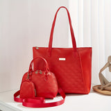 3pcs Rhombus Embossed Tote Bag Set, Women's Stylish Stitching Shoulder With Crossbody Handbag And Coin Purse