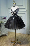 A-Line Flower Black Lace-Up Short Homecoming Dress