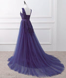 Solvbao Lovely Purple Handmade Tulle V-neckline Long Party Dress, Purple A-line Bridesmaid Dress