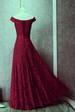 solvbao Wine Red Lace Off Shoulder Lace-up Long Party Dresses, Lace Evening Gowns, Formal Gowns