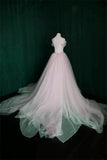 solvbao Pink Sweetheart Tulle Long Wedding Party Dress with Belt, Pink Formal Gown