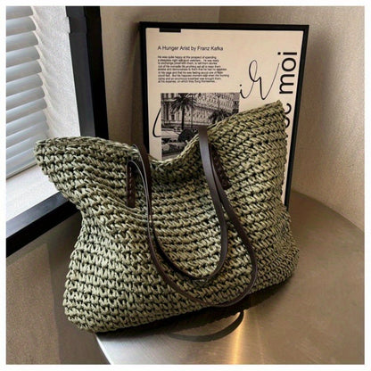 solvbao  Straw Woven Large Capacity Tote Bag, Lightweight Fashion Shoulder Bag, Exquisite Summer Beach Handbag