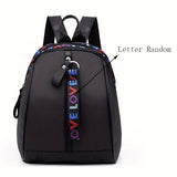 solvbao 1pc Simple Black Backpack With Fashion Letter Strap, Student Schoolbag, Fashion Casual Women's Backpack, Solid Color Travel Bag For Going Out