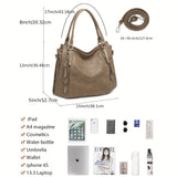 Vintage Large Capacity Hobo Bag, Retro Top Handle Satchel Tote, Women's Casual Handbag & Purse