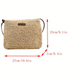 solvbao  Trendy Woven Straw Bag, Women's Summer Beach Handbag, Large Capacity Crossbody Bag