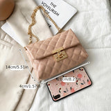 1pc Square Buckle Crossbody Bag Women Bag, Fashion Single  Shoulder Bag, Argyle Quilted Messenger Bag, Trendy PU Leather Bag