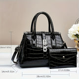 2pcs/set Luxury Crocodile Print Satchel, Fashion Top Handle Tote Bag, Women's Casual Handbag, Shoulder Bag & Clutch Purse